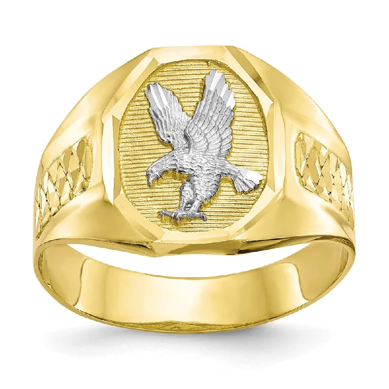 Custom Diamond Rings for Men-10K Yellow Gold & Rhodium Men's Eagle Ring