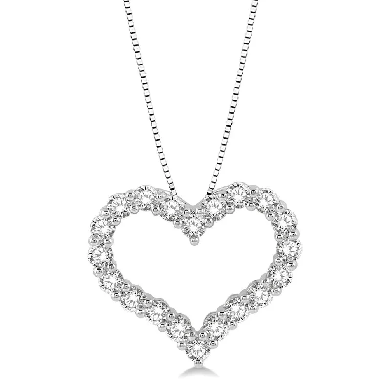 Onyx Necklaces-14K White Gold Heart Shape Diamond Pendant Necklace