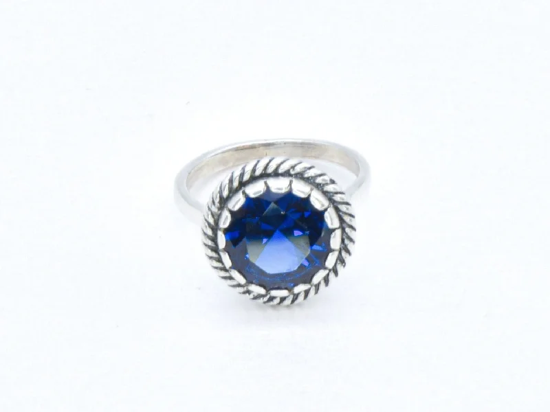 Vintage Custom Wedding Rings-Blue Sapphire Ring - Created Sapphire Ring, September Birthstone Ring