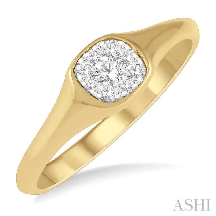 Men’s Engagement Rings with Colored Stones-1/6 ctw Cushion Shape Lovebright Diamond Ring in 14K Yellow and White Gold