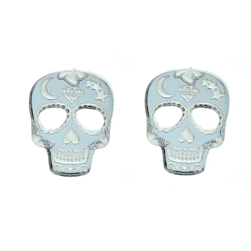 Colorful Stud Earrings for Women-Last Chance! Sugar Skull Earrings in Mirror Silver