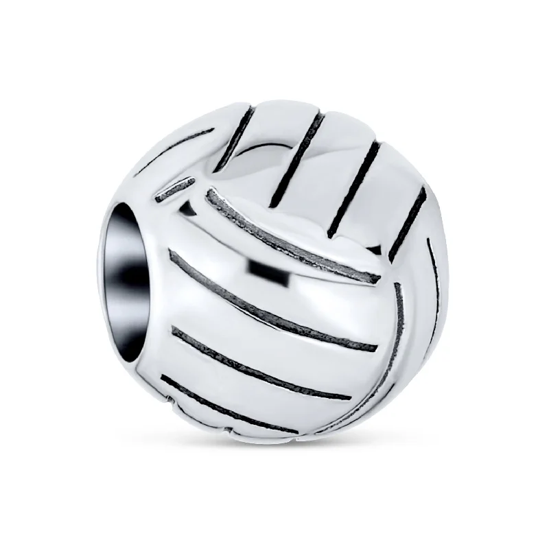 Modern Silver Bracelets for Men-Volleyball Charm Bead Sterling Silver for European Bracelets