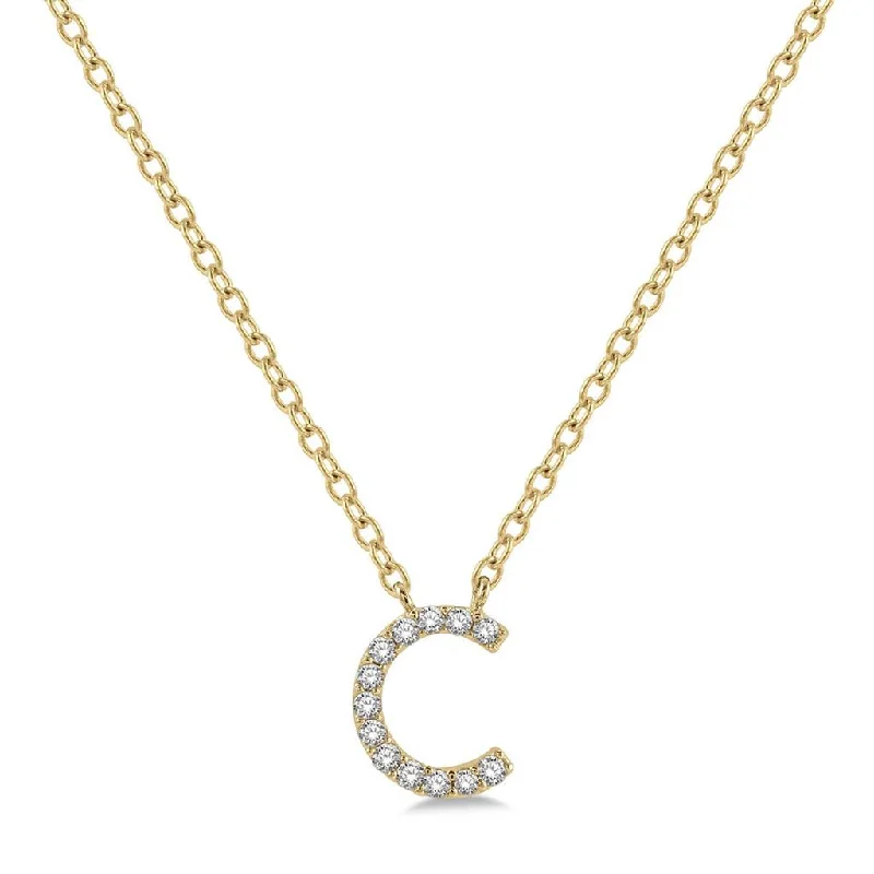 Boho Necklaces-10K Yellow Gold Natural Diamonds Initial C Necklace