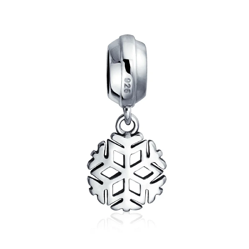 Simple Silver Bracelets for Men-Snowflake Christmas Charm Bead Sterling Silver for European Bracelets