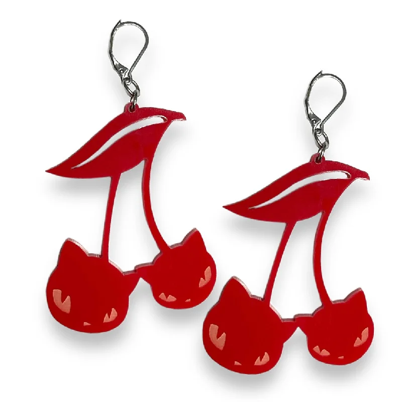 Classic Stud Earrings-Emily The Strange® Cherry Cat Hook earrings - Red