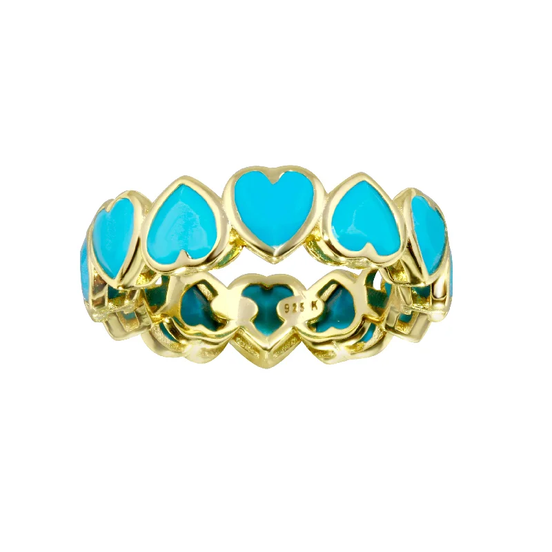 Designer Vintage Wedding Bands-Turquoise Jumbo Heart Band