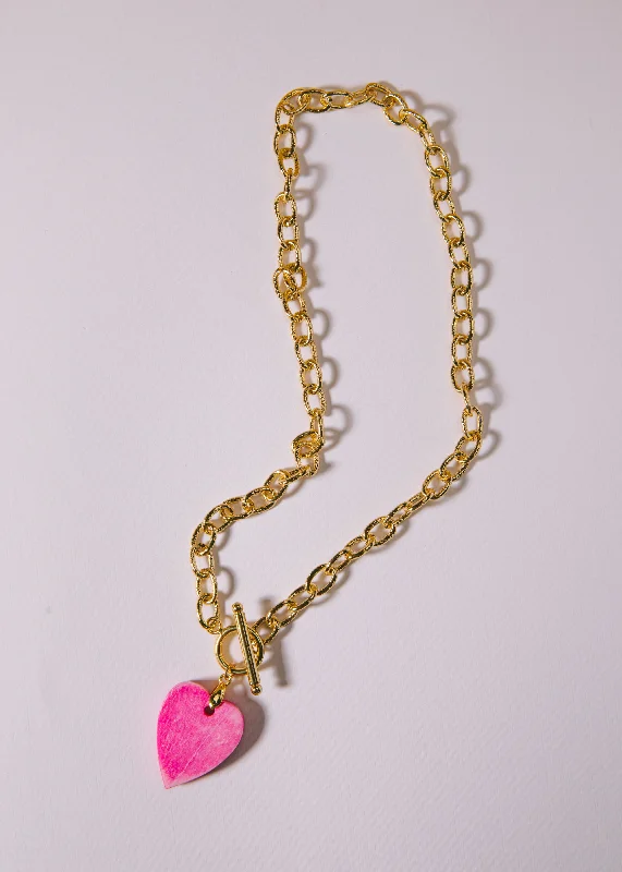 Classy Necklaces-Pink Tie Dye Bone Heart Necklace