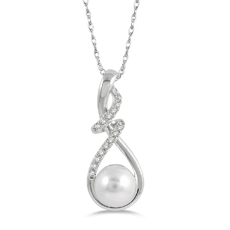 Simple Chain Necklaces-10K White Gold Pearl And Diamond Pendant Necklace