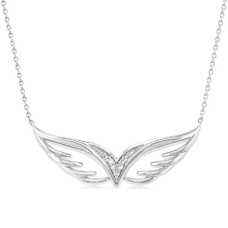 Antique Gold Necklaces-Sterling Silver Angel Wings Diamond Necklace