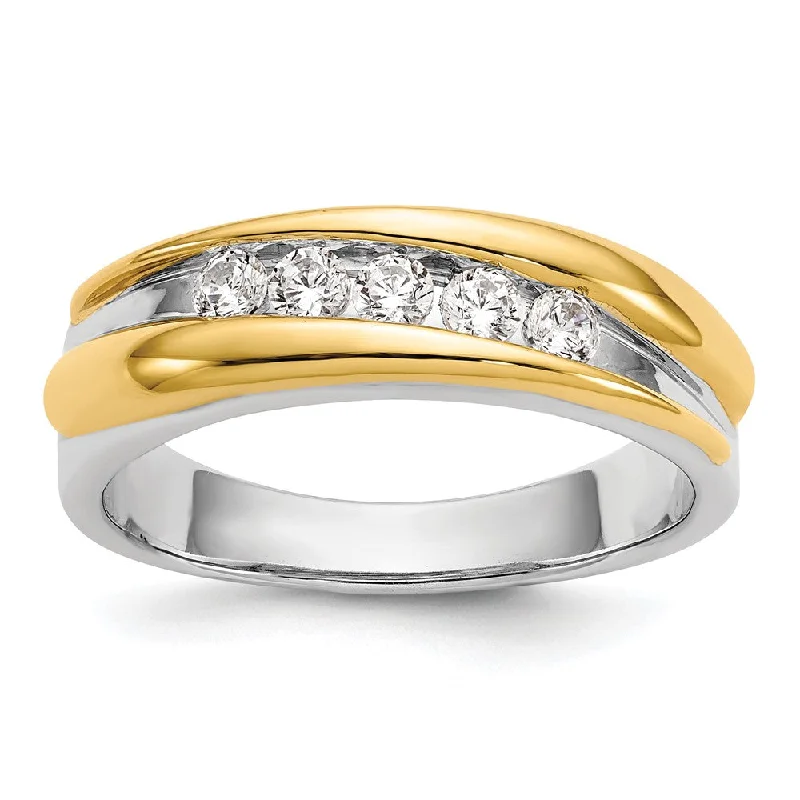 Custom Gold Rings for Women-0.40ct. CZ Solid Real 14k Two-tone Men's Wedding Band Ring