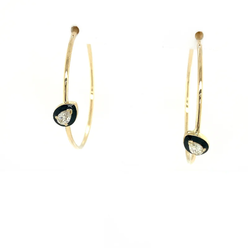 Simple Drop Earrings for Women-Enamel Bezel Set Diamond Hoops