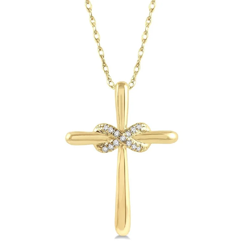 Floral Necklaces-10K Yellow Gold Infinity Shape Diamond Cross Pendant Necklace