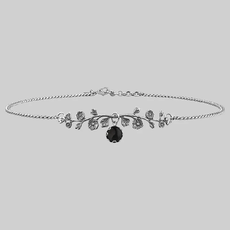 Engagement Necklaces-DARK BLOOM. Onyx Choker - Silver