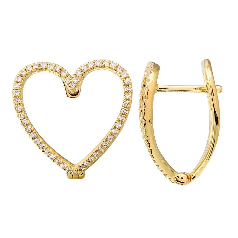 Elegant Drop Crystal Earrings-14k Diamond Split Heart Huggies