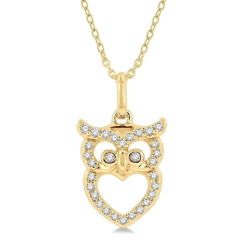 Bridesmaid Necklaces-10K Yellow Gold Owl Petite Diamond Pendant Necklace