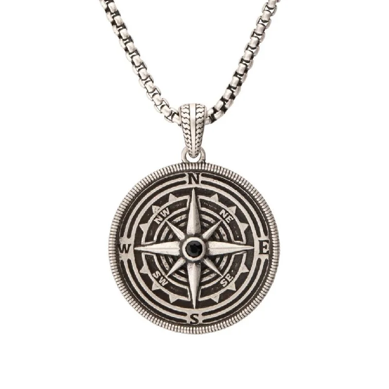 Pendant Chain Necklaces-Sterling Silver Magellan Compass Pendant Necklace