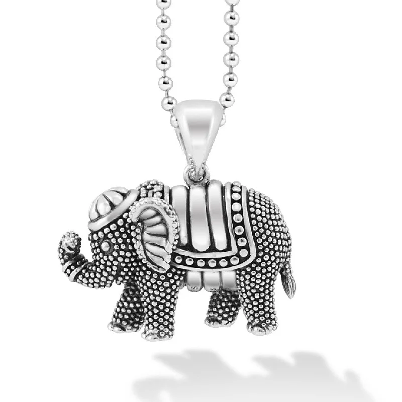 Natural Gemstone Necklaces-Lagos Sterling Silver Rare Wonders Elephant Pendant on 34" Chain