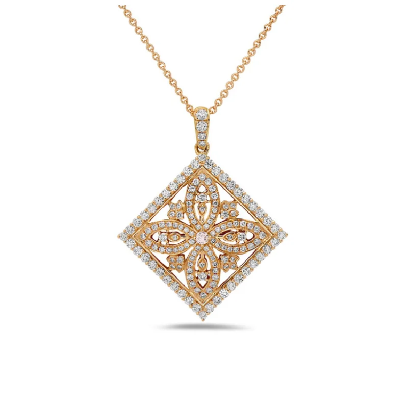 Floral Necklaces-Diamond Pave Angled Amulet Pendant