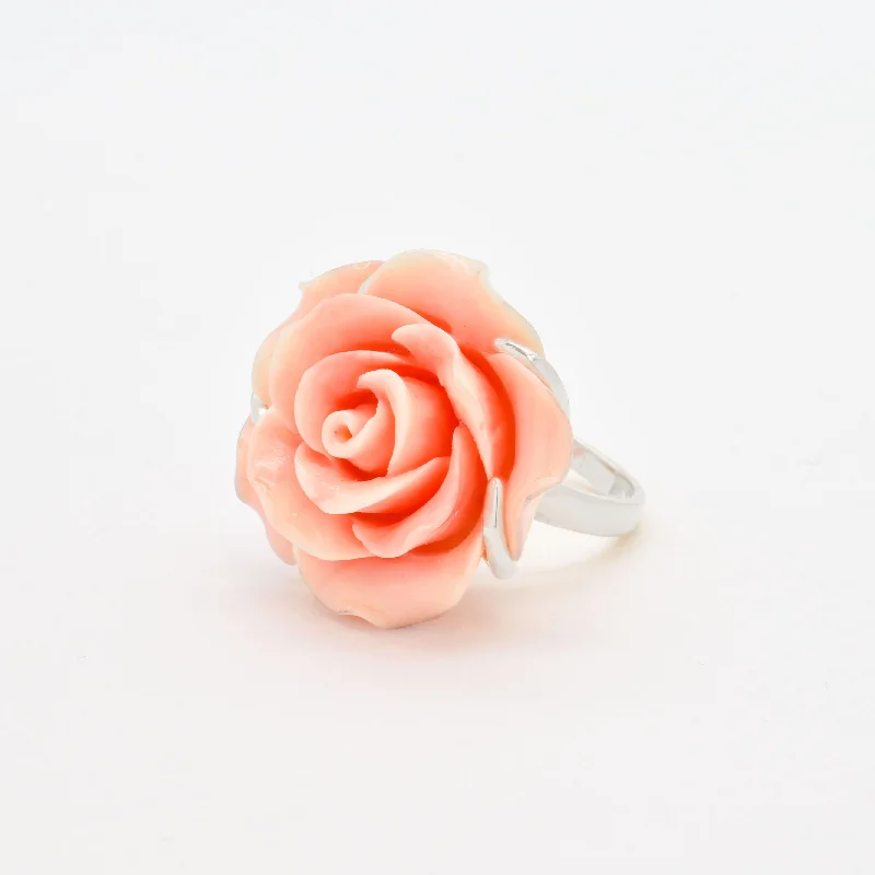 Personalized Custom Diamond Wedding Rings-Large Rose Ring - Coral Ring - Statement Flower Ring