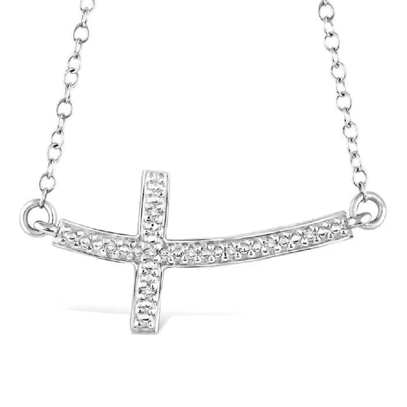 Meaningful Necklaces-Sterling Silver Sideways Diamond Cross Necklace