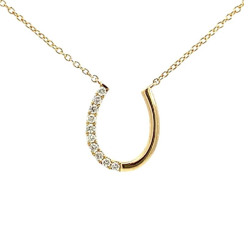 Energy Necklaces-14K Yellow Gold Horseshoe Diamond Necklace