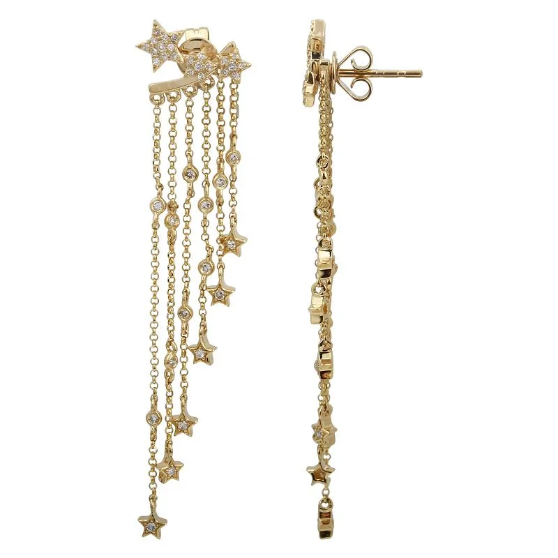 Geometric Hoop Drop Earrings-Trio Pave Star Studs with Removable Tassel Charm Earring Back