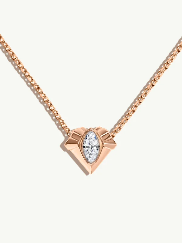 Colorful Necklaces-Alexandria Pendant Necklace With 0.50CT Marquise-Cut Diamond In 18K Rose Gold, 13mm