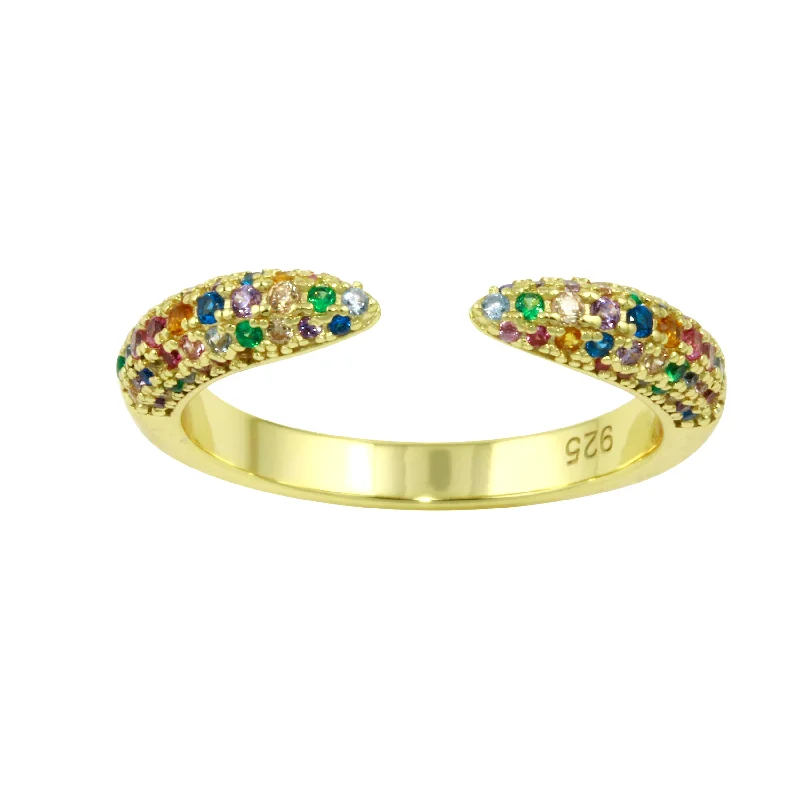 Custom Promise Rings for Couples-Pave Rainbow Claw Ring