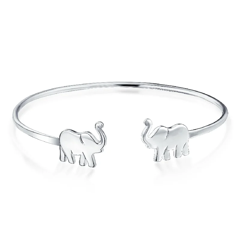 Classic Bracelet Sets for Women-Minimalist Elephant Bangle Bracelet in Sterling Silver - Delicate Good Luck Charm