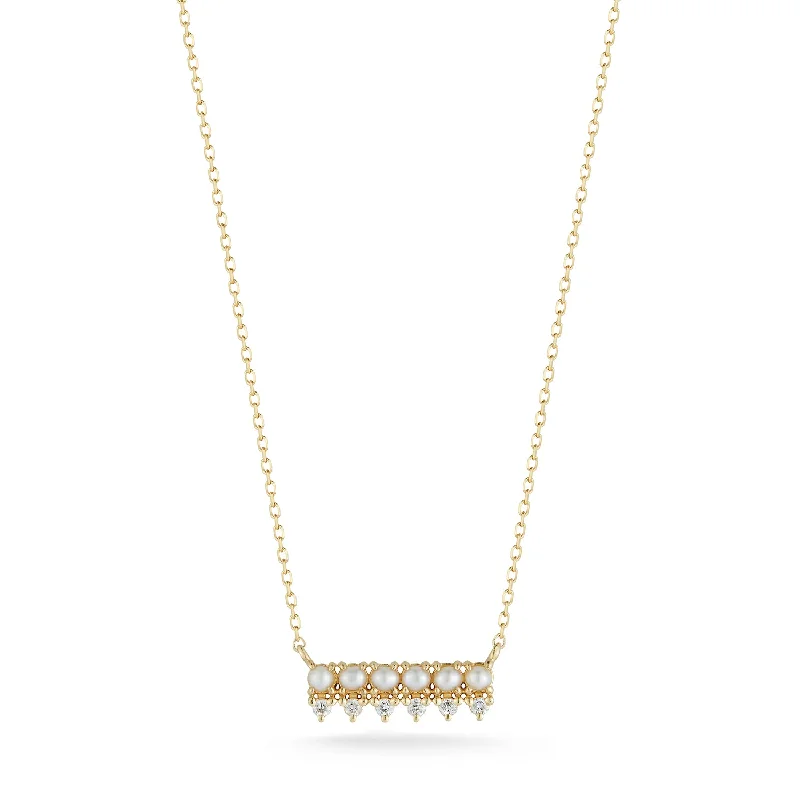 Mixed Metal Necklaces-The Little Things Pearl and Diamond Horizontal Bar Necklace