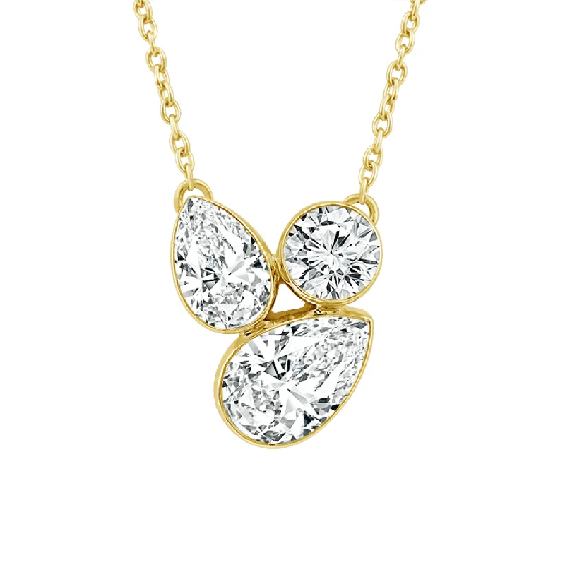 Luxury Diamond Necklaces-14K Yellow Gold Lab Grown Diamonds Cluster Necklace