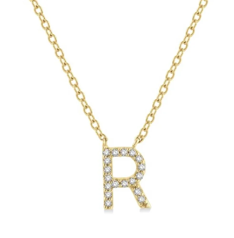 Fine Gold Necklaces-10K Yellow Gold R Initial Diamond Necklace