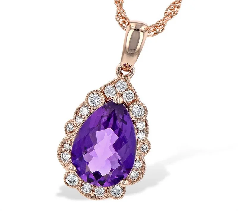 Custom Necklaces-14K Rose Gold Amethyst Drop Pendant Necklace