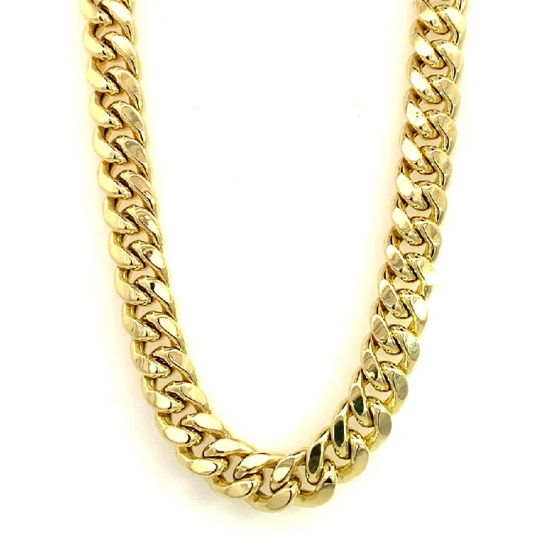 Long Necklaces-14K Yellow Gold 8.6mm Semi-Solid Miami Curb Chain Necklace