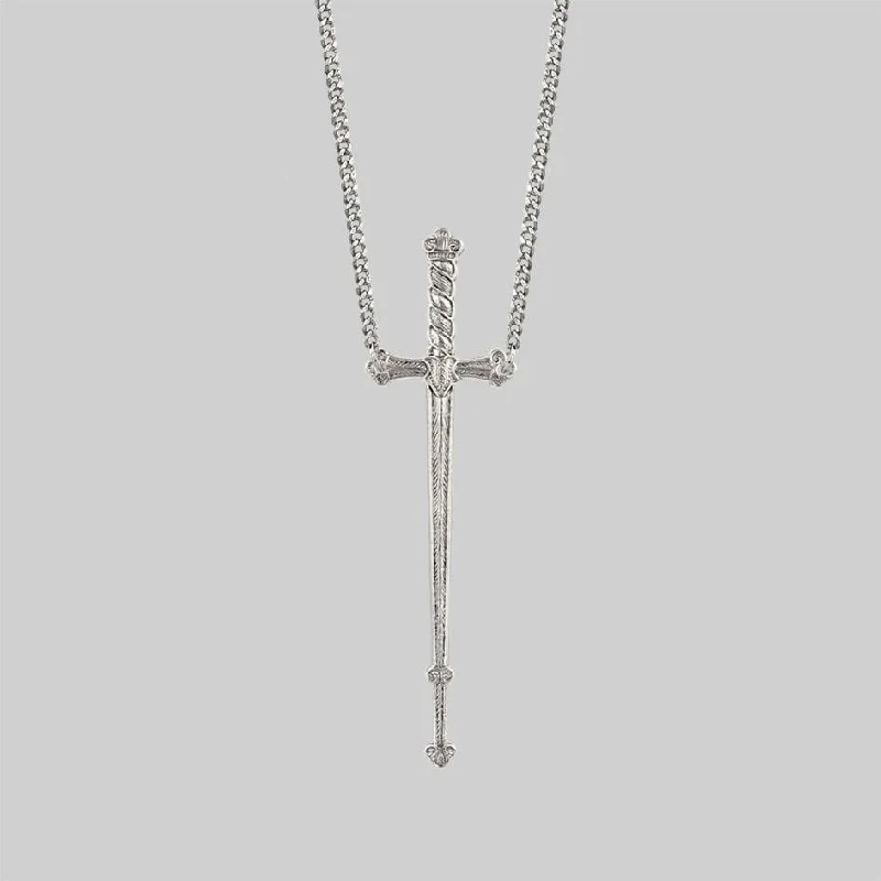 Sterling Silver Necklaces-MERCY. Sword Necklace - Silver