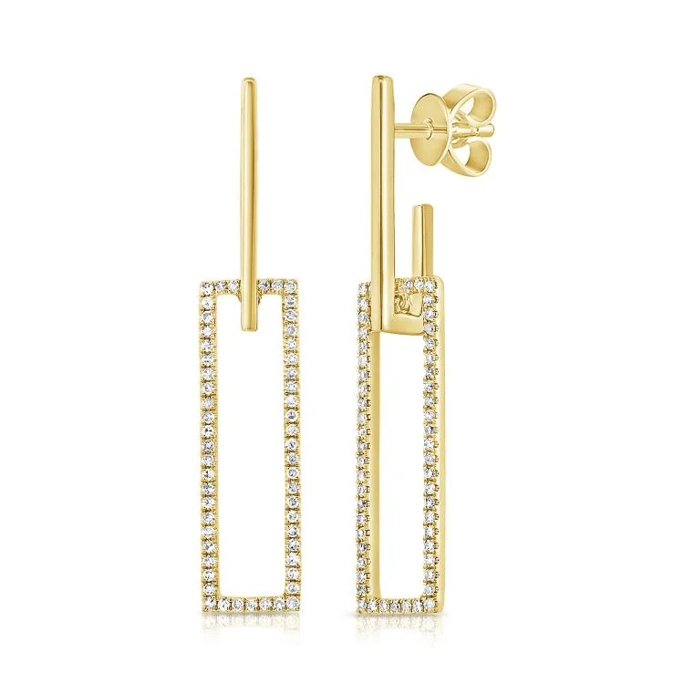 Modern Gemstone Earrings-Square Link Diamond Drop Earrings