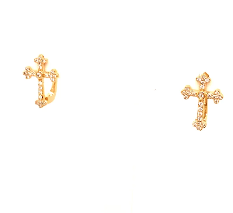 Trendy Crystal Hoop Earrings-Diamond Cross Huggy Earrings