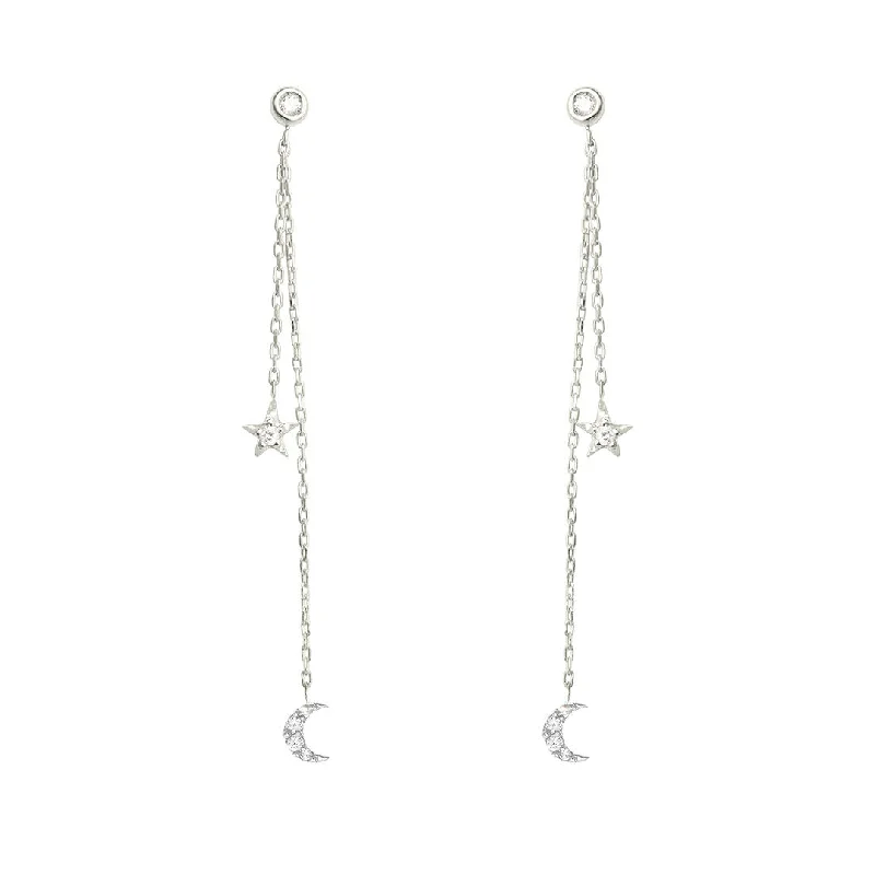 Trendy Gemstone Earrings-Dancing Celestial Duo 18K White Gold Earring w. Diamonds