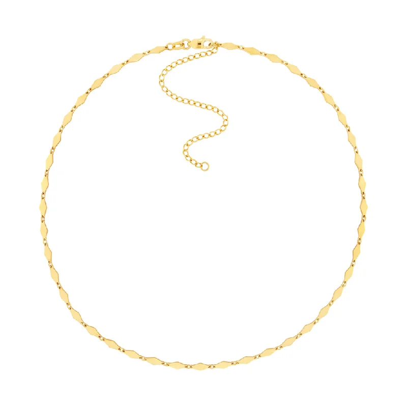 Statement Pendant Necklaces-14K Yellow Gold 2.70Mm Mirror Diamond Shape Link Choker Necklace