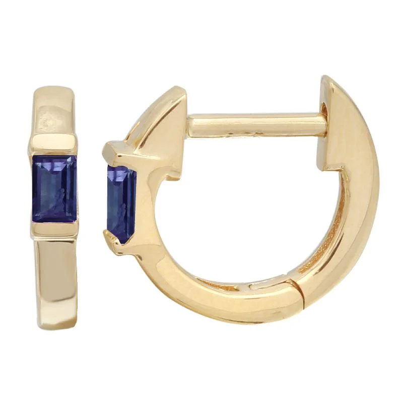 Silver Hoop Earrings with Crystals-Gold Huggies with Baguette Sapphire