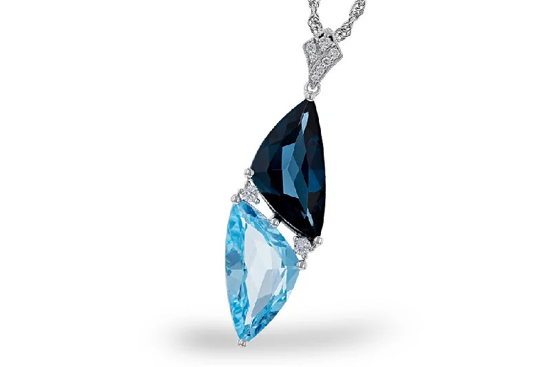 Elegant Pendant Necklaces-14K White Gold Drop Blue Topaz Pendant Necklace