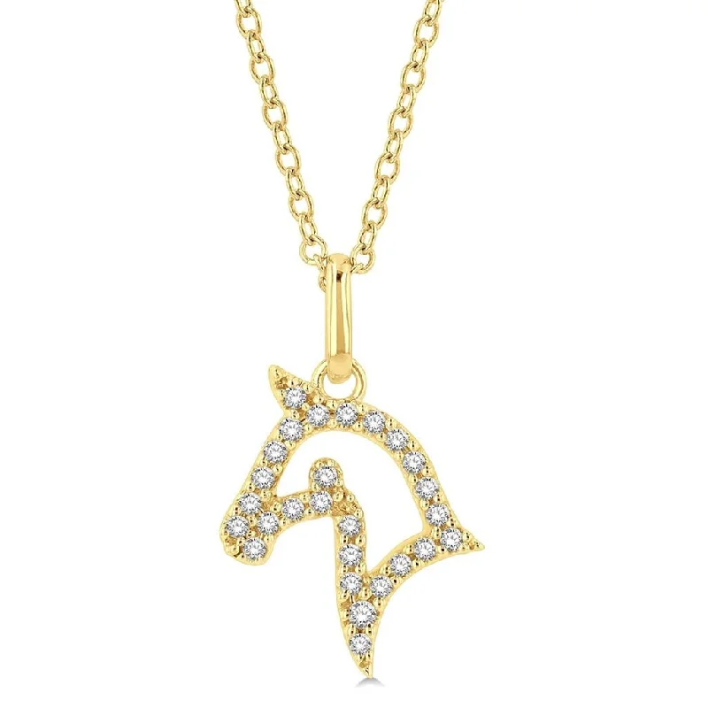 Charm Necklaces-10K Yellow Gold Horse Diamond Pendant Necklace