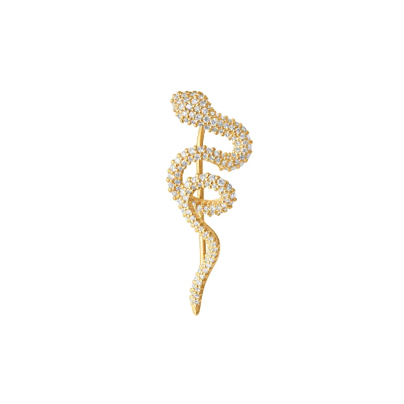 Trendy Hoop Earrings for Women-Snakes Crawler Pavé 18K Gold Earring w. Diamonds