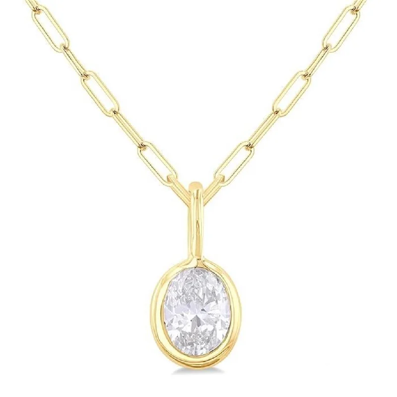 Colorful Necklaces-14K Yellow Gold Oval Natural Diamonds Bezel Set Solitaire Pendant Necklace