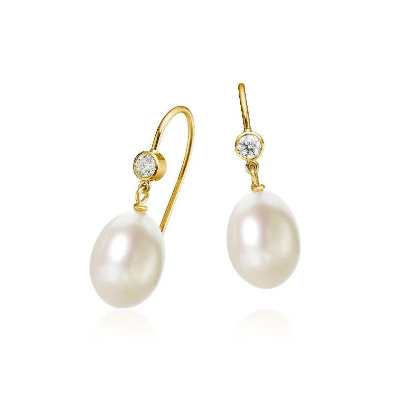 Statement Drop Earrings-Twinkle 18K Gold Earrings w. Pearls & Diamonds