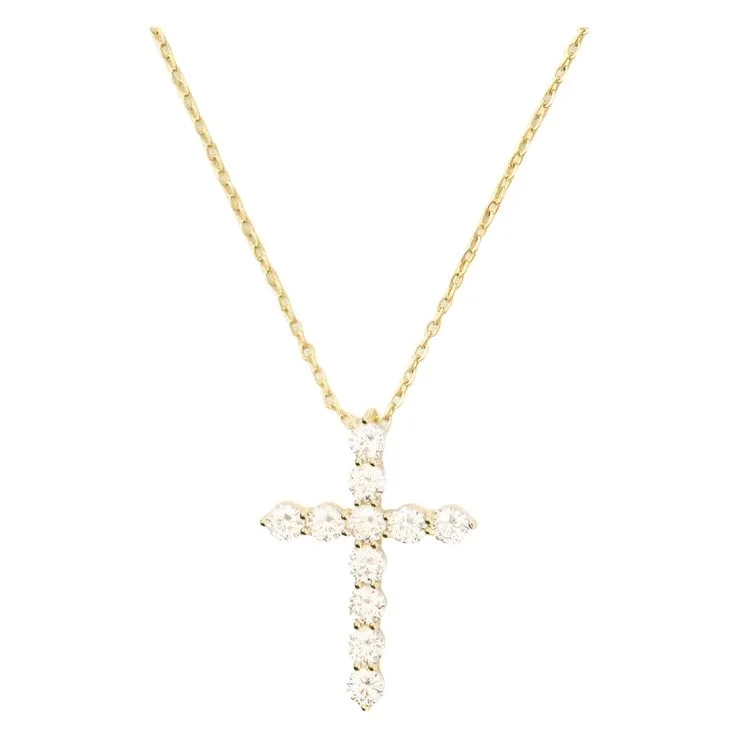 Boho Necklaces-Oh She Fancy Small Cross Necklace in White Diamondettes