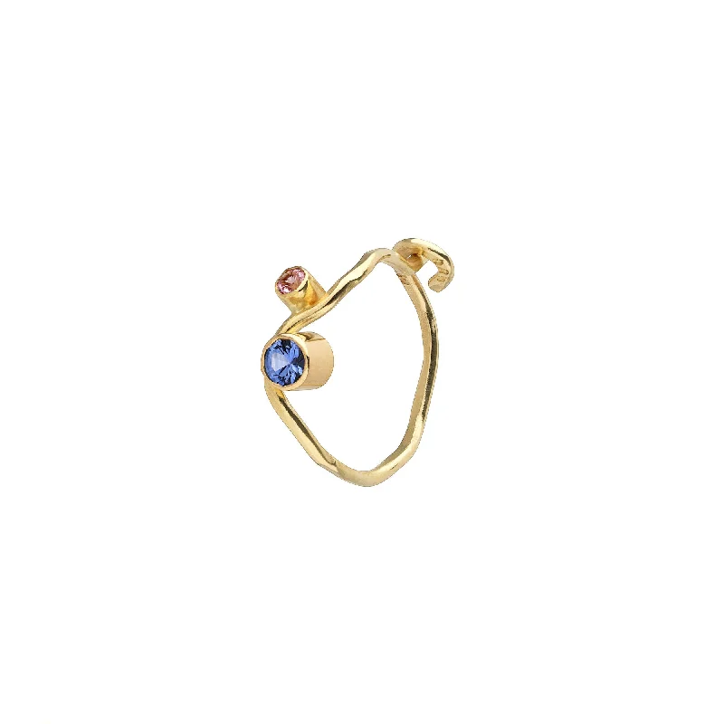 Colorful Hoop Earrings for Women-Tiaré 14K Gold Earring w. Blue Sapphire