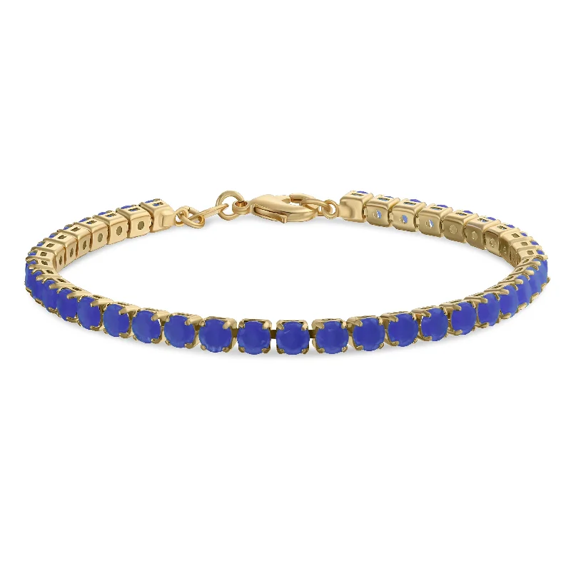 Chic Bracelets for Women-Classic 12CTW Blue CZ Tennis Bracelet 14K Gold Plated 7.5 Inch