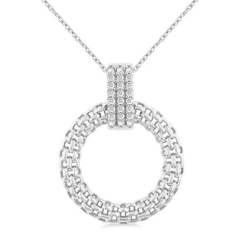 Bohemian Necklaces-Sterling Silver Circle Diamond Pendant Necklace