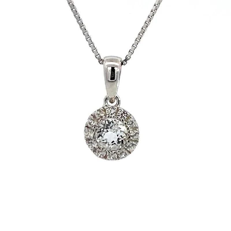 Love Heart Pendant Necklaces-April Birthstone Pendant: Sterling Silver White Topaz Halo Pendant Necklace